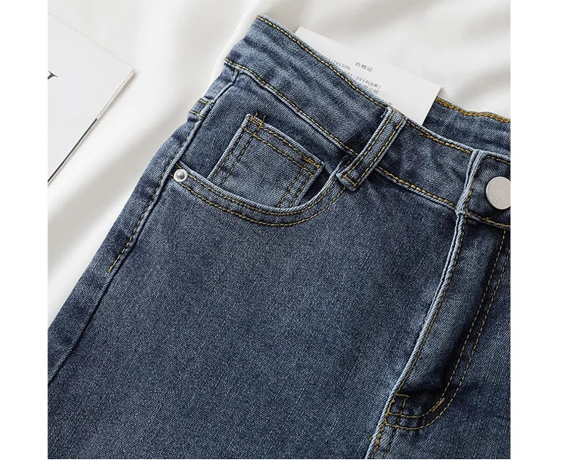High-Waisted Slimming Jeans Women's Spring Summer New Style Outerwear Tight Fitting Elastic Waistline Legging Shoes.