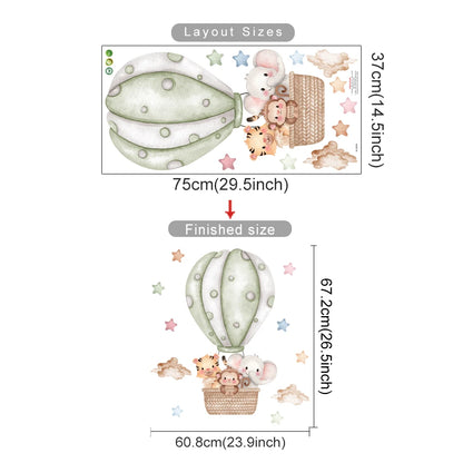 Cartoon Hot Air Balloon Animals Bear Rabbits Wall Stickers for Child Room Boy Room Decoration Nursery Baby Room Decoration Decal.