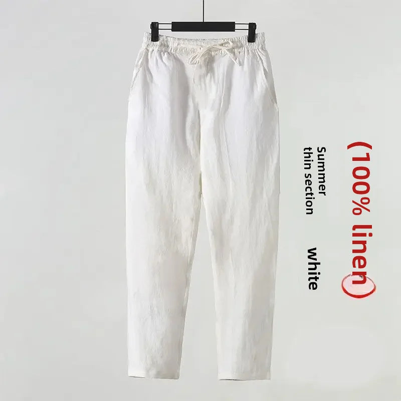 Casual Men's Linen Pants Loose Fit Cotton Linen 3/4 Length Pants Chinese Style Men's Material