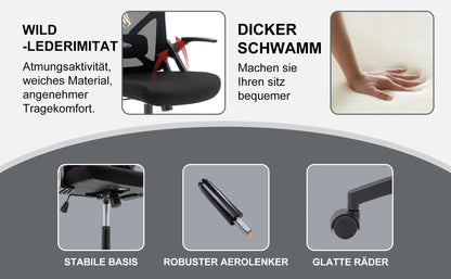 Symino Bürostuhl mit verstellbarer Kopfstütze, Armlehnen, Lordosenstütze, ergonomischer Bürostuhl, drehbarer Wippfunktion