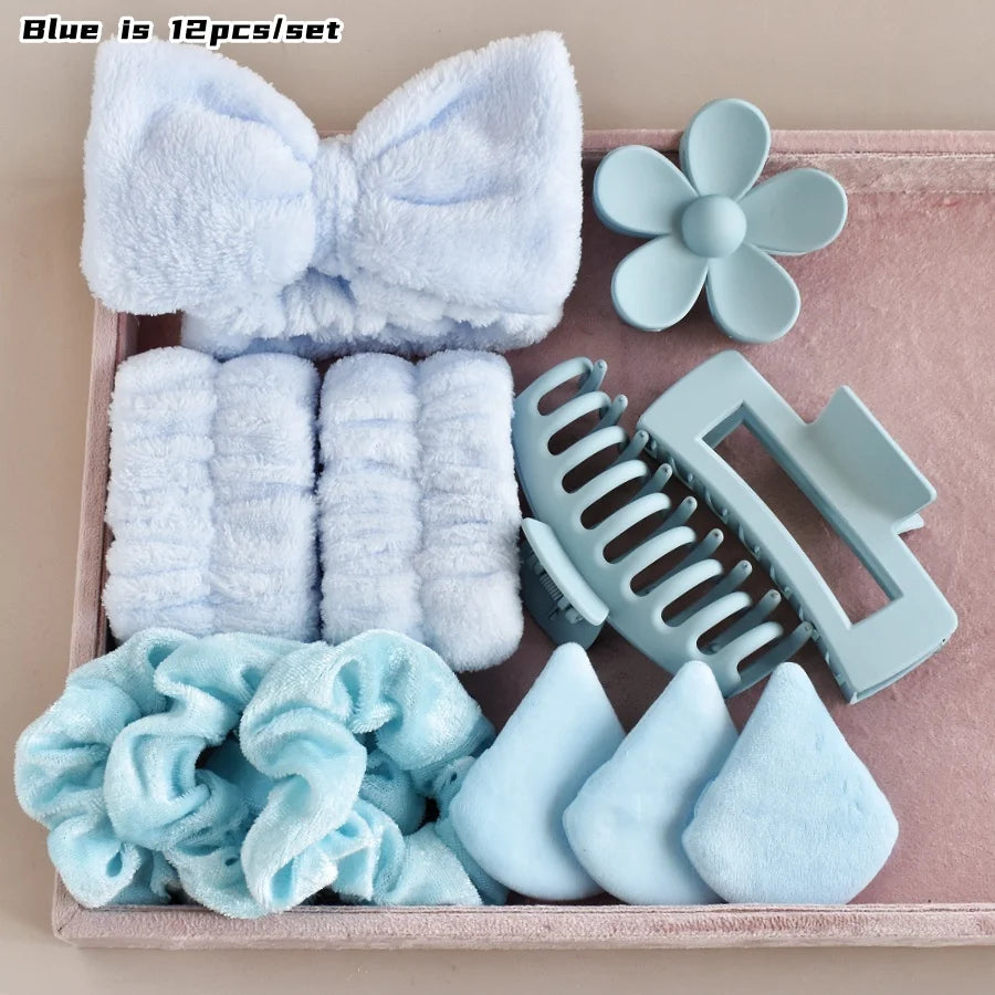 12PCS/SET Ladies multi-color Autumn and winter plush hair accessories set Daily SPA makeup face ultra-practical toiletry set Lad.