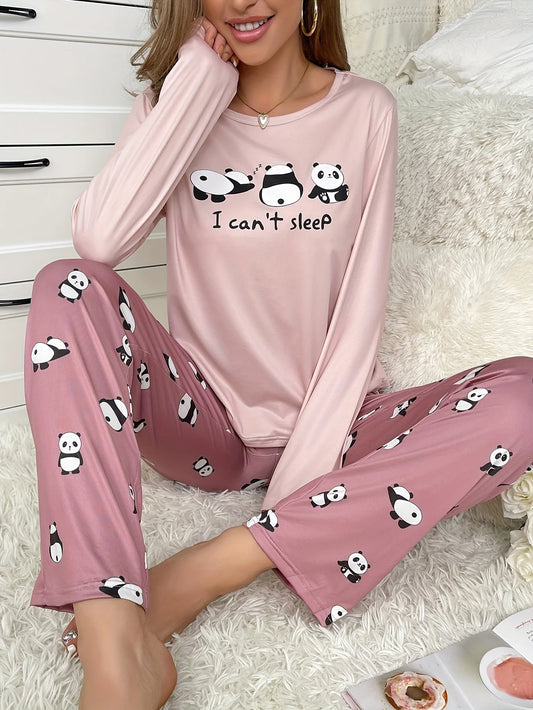 Damen-Pyjama-Set im neuen Stil, süßer Panda, langärmelige Hose, zweiteilig, lässige Heimkleidung