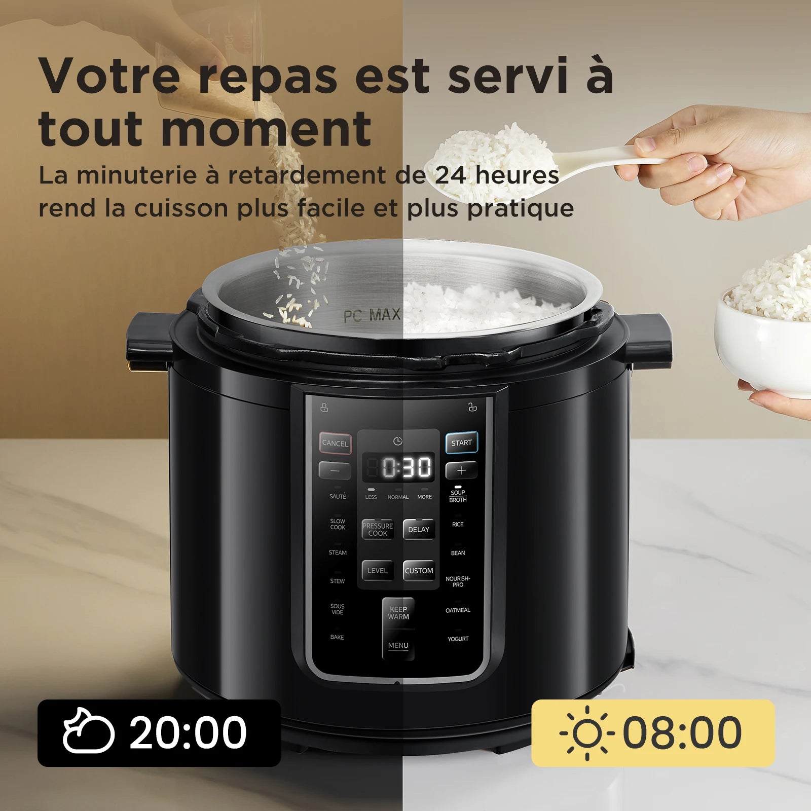 Midea Quick Electric pressure cooker 9-in-1 12 Predefined Programs Instant Stainless Steel Multicooker, Anti-stick Pot, 6L, Black.