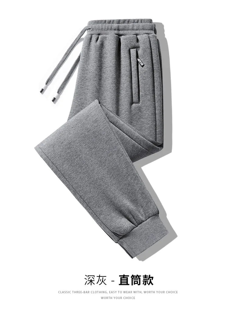 Winter Men's Cotton Fleece-Lined Sweatpant Men Plush Thick Lambswool Thermal Drawstring Trousers Casual Comfortable Sports Pants.