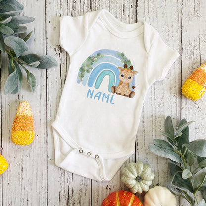 Personal isierte Baby Bodysuit Regenbogen Tier mit Namen Säugling Overalls Neugeborenen Wild One Outfits Stram pler Baby Geburtstag Dusche Geschenke.