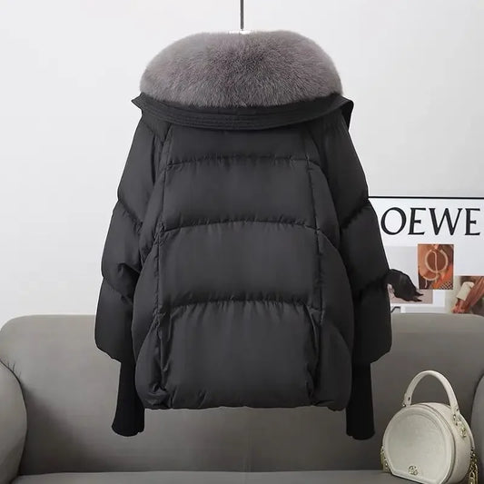 2025 Winter Neue Unten Kurze Gepolsterte Jacke Frauen Parkas Pelz Kragen Dicke Baumwolle Mäntel Kleidung Schwarz Casual Oberbekleidung Weibliche neue
