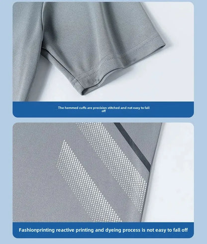 Men's Fitness Ice Silk Sports Suit Short Sleeve Training Room Basketball Morning Run Summer Outfit Shorts And T-shirt Set