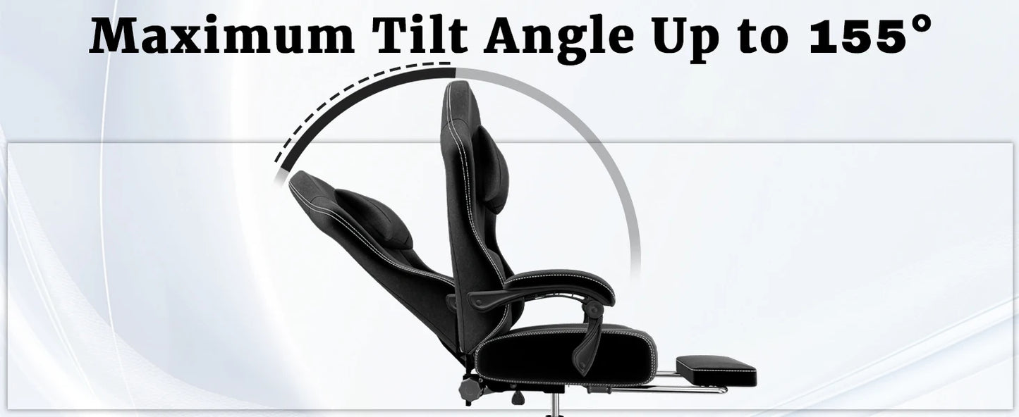 Ergonomischer Gaming-Stuhl, elektronischer Gaming-Stuhl mit Massage-Lendenwirbelstütze und Fußpedalen, Computerstuhl aus Stoff