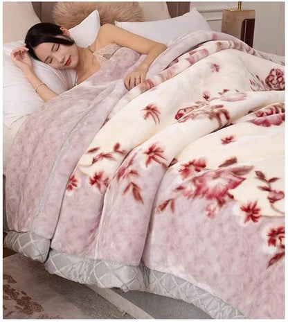 Flannel Blanket Double-deck Washable Quilt Siesta Keep Warm Double Person Thick Winter Soft Comfortable Plush Bed Sheet