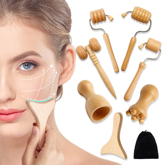 Wooden Facial Lifting Massage Facial Maderotherapy Masajeador Kit Gua Sha Tool Wood Therapy Wrinkle Remover Relaxation Skin Care.