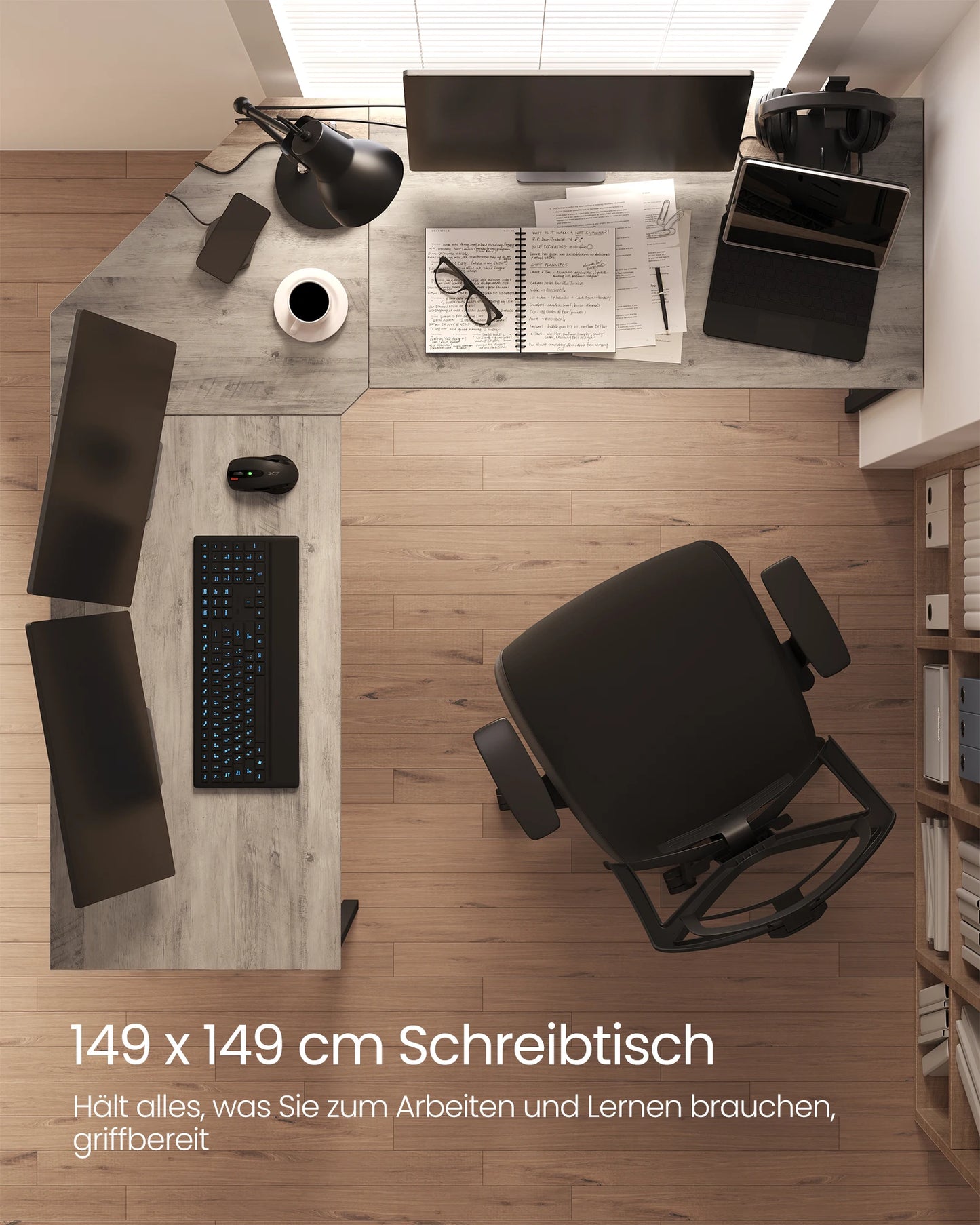 VASAGLE L-förmiger Schreibtisch, Gaming-Tisch, 149 x 149 x 76 cm, Eckschreibtisch für Arbeitszimmer, Homeoffice