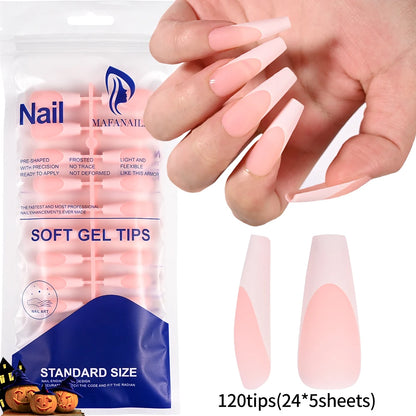 120pcs Pink Ombre Medium Coffin Press On Nails Glossy Handmade Acrylic Fake Nails Tips Gradient Design Artificial False Nails.