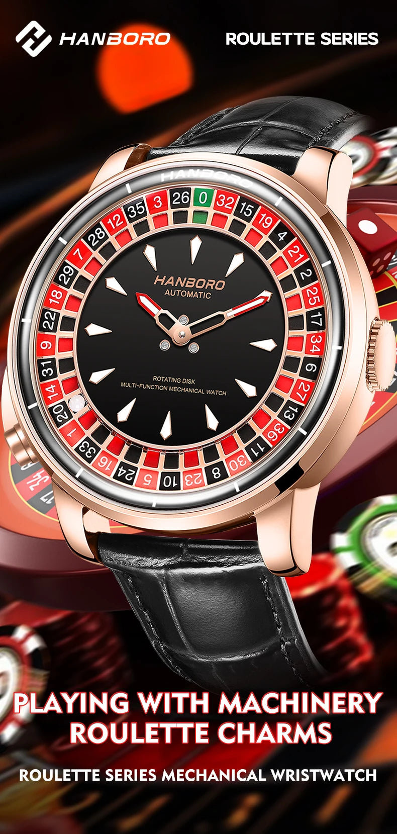 HANBORO men's fully automatic mechanical watch, roulette wheel, roulette wheel, men's watch 1001.