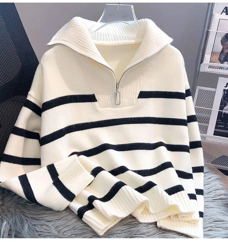 Pullover Pullover Frauen Frühling und Herbst Unterwäsche 2023 Neue Zipper Streifen Unterlage Kurzen Stil Beliebte Premium Pullover Weibliche.