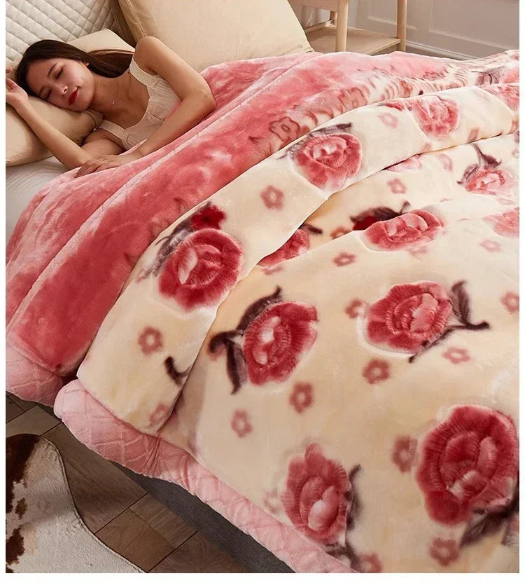 Flannel Blanket Double-deck Washable Quilt Siesta Keep Warm Double Person Thick Winter Soft Comfortable Plush Bed Sheet