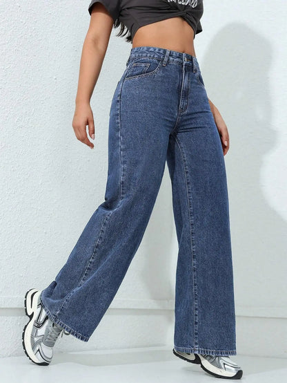 Jeans Women Vintage Wide Leg Pants Denims High Waist Washed Distressed Basics Straight Trousers 2025 Streetwear Floor Length.