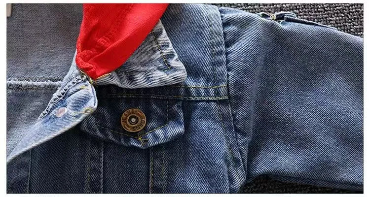 2024 Autumn Winter Boys Jean Set Jacket New Cowboy Jeans Suit Jacket Handsome Children Clothing.