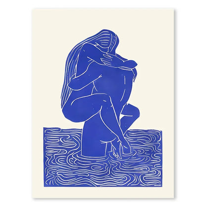 Abstract Blue Geometric Face Lines Canvas Painting Curve Girl Vase Dove Wall Art Posters Print Picture Nordic Bedroom Home Decor.