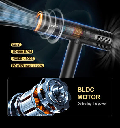 VGR Hair Dryer Professional Air Blower Brushless Motor Hair Dryer Machine 110000 RPM Hair Dryer Negative Ion Barber Salon V-427.