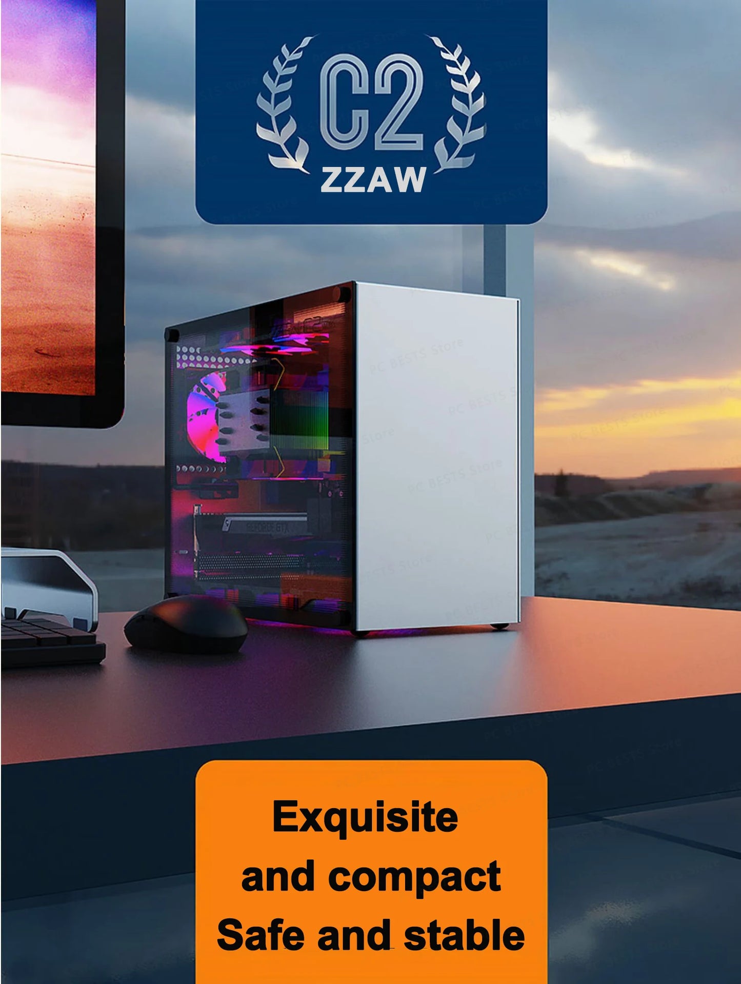 ZZAW C2 C2P M-ATX Computer Case Side Transparent MINI-ITX All Aluminum Desktop Office Small Chassis Supports Long Graphic Card.