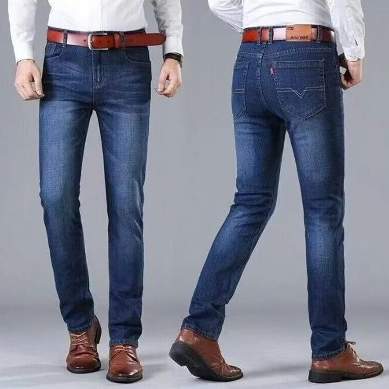 2024 new spring and autumn men straight leg simple casual commuting jeans trend fashion everything zipper design pants.