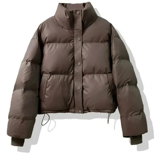 Winter Warme Dicke Parkas Frauen Neue Mode Lose Ernte Jacke Weibliche Schwarz Baumwolle Gepolsterte PU Leder Elegante Zipper Mantel Y2K Tops