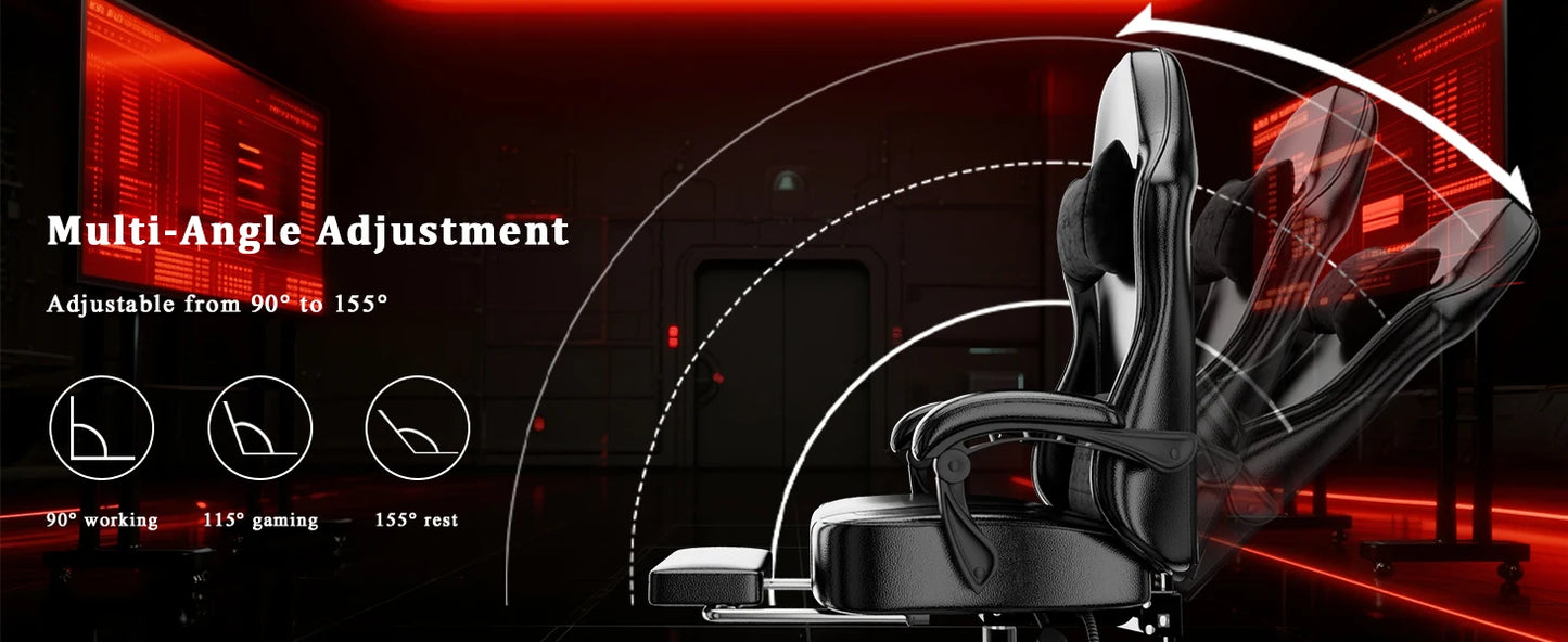 Ergonomischer Gaming-Stuhl, Taschenfederkissen und ausziehbare Fußstütze, hochwertiger, atmungsaktiver Computerstuhl aus PU-Leder für Erwachsene