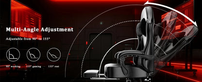 Ergonomischer Gaming-Stuhl, Taschenfederkissen und ausziehbare Fußstütze, hochwertiger, atmungsaktiver Computerstuhl aus PU-Leder für Erwachsene