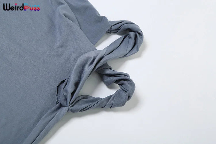 Weird Puss Irregular Knot Women 2 Piece Sets Stretch Casual Short Sleeve Tank Tops+Flare Pants Matching Outfits Slim Streetwear.