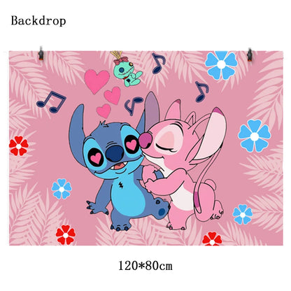 Disney Lilo Stitch Geburtstag Party Dekoration Kinder Stitch Thema Geschirr Set Engel Luftballons Happy Banner Zubehör für Mädchen zugunsten