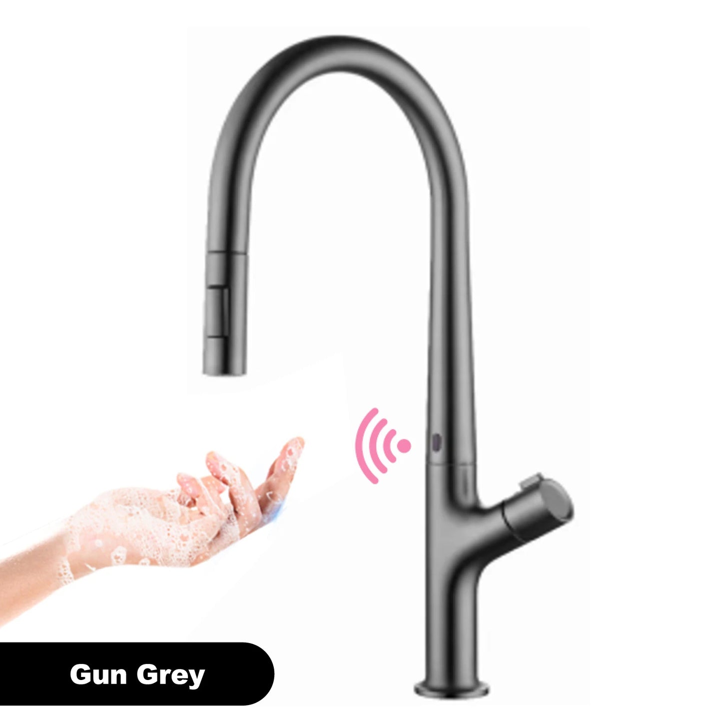 Modern style gun gray pull-out kitchen faucet with 1 handle for hot&cold water intelligent sensing and 2 functions for sink Tap