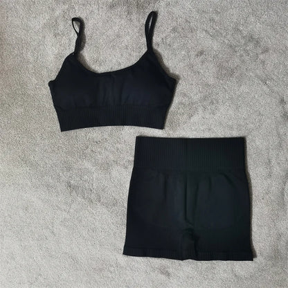 Fitness Yoga Set Seamless Sport Women's Sportswear High Waist Leggings Workout Outfits Two Piece Shorts Sets Womens Gym Clothing