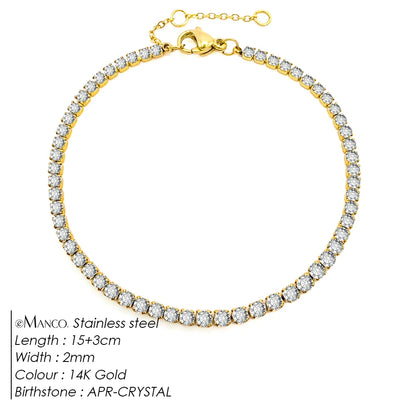 eManco Stainless Steel Gold Plated Sparkling Bracelet High Quality White Zirconia Single Row Simple Accessory For Girls