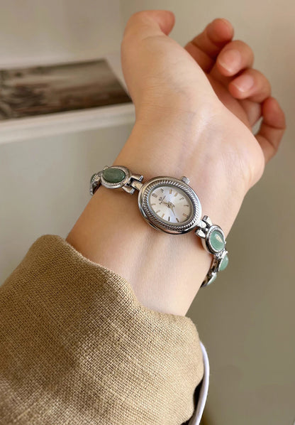 High-end Luxury Watches for Woman Elegant Green Jewelry Jade Quartz Bracelet Wristwatch Gift for Women Lady Fashion Dress Watch.