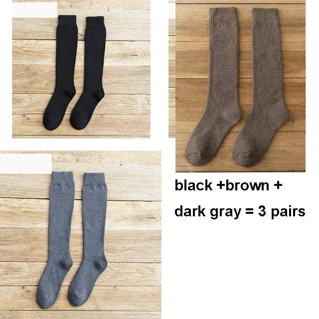 6PCS=3Pairs Men's Winter Compression Stocking Warm Hot Knee High Long Leg Terry Socks Warm Thicken Cover Calf Socks Size 38-44