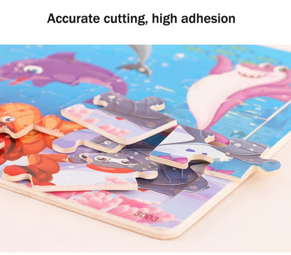 New 30 Pieces Wooden Puzzles Cartoon Animal Traffic Tangram Wood 3d Puzzle Montessori Educational Toys for Children Gifts.