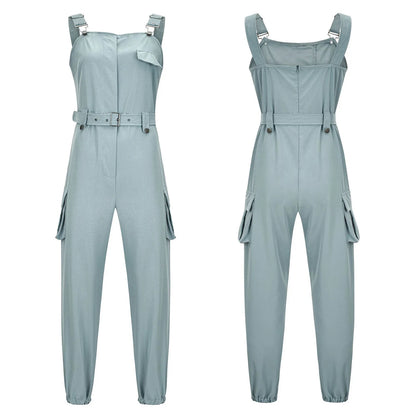 Fashion Womens Jumpsuit Casual Rompers with waist Belt Back Zipper Pockets Camisole Overalls for Daily Wear Office Work Vacation.