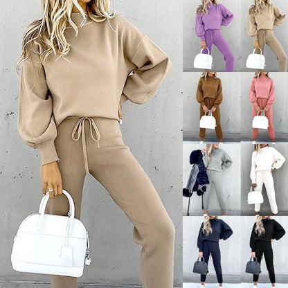 2 Piece Suit Sports for Women's Solid Color Fashion Casual Outfits Set Loungewear Long Sleeve Wide Leg Pants Streetwear.