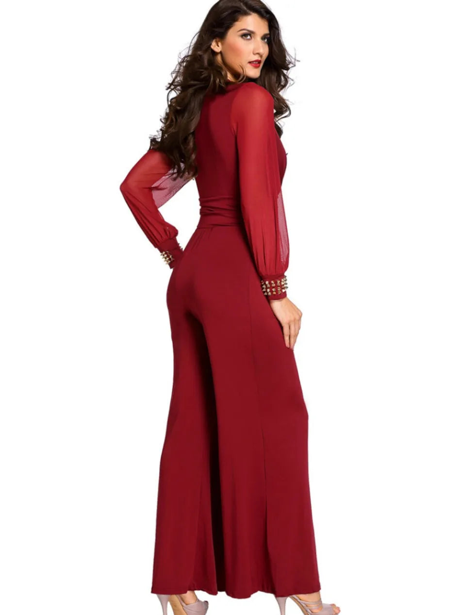 New In Spring Summer Women's Jumpsuit Black V-neck Mesh Splicing Straight One-piece Female Jumpsuit Sexy Streetwear Clothes.