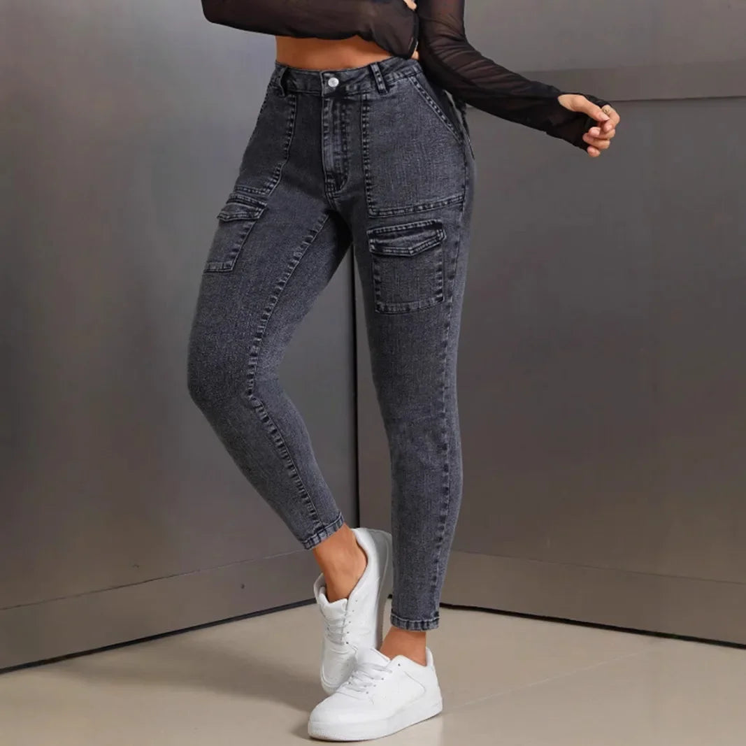 High Waist Women's Denim Slim Fit Jeans Butt Lifting Mid Waist Comfortable Stretchy Long Pants Fashionable Casual Trousers.