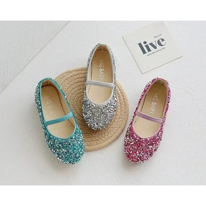 2025 Spring 1 to 12 years old girls dress shoes Beauty Pointed Toe Teen Girl Leather Shoes Bling Princess Wedding Shoes.