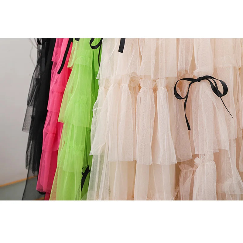 Long Maxi Tulle Skirt Women Sweet Tiered Long Skirt Autumn Winter Women Fashion Korean Mesh Skirt Female Party Skirt Clothes.