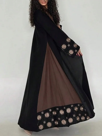 Middle Eastern Women Printed Floral Abaya Muslim Full Sleeve Loose Open Front Abayas Elegant Kaftan Jilbabs Islamic Maxi Dresses.