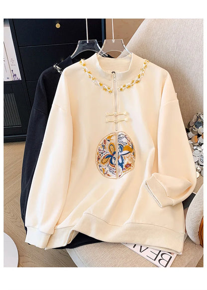 150kg Plus Size Damen büste Frühling Herbst lose neue chinesische Stil Sweatshirt lang ärmel ige geknöpfte Top 5xl 6xl 7xl 8xl 9xl