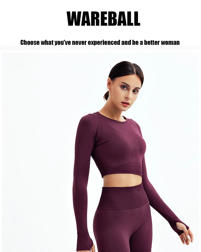Women's Shirt Seamless Crop Top Fitness Shirts Long Sleeve Sports Top Woman Yoga Tops Activewear With Thumb Hole Sportswear.