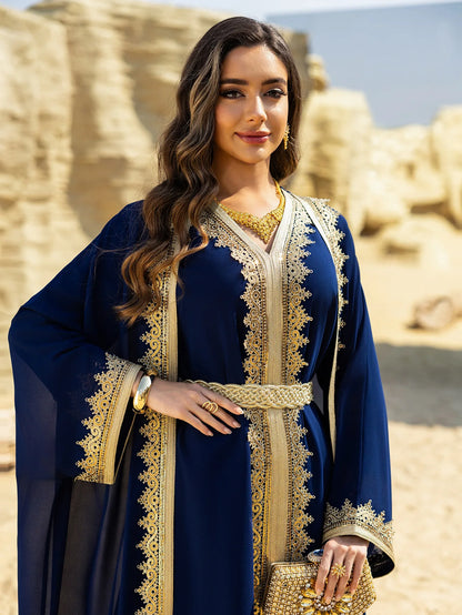 Uni Ramadan Sequins Dubai Abayas Arab Tunics Batwing Sleeve Dresses For Women Gala Two pieces Moroccan Elegant Kebaya.