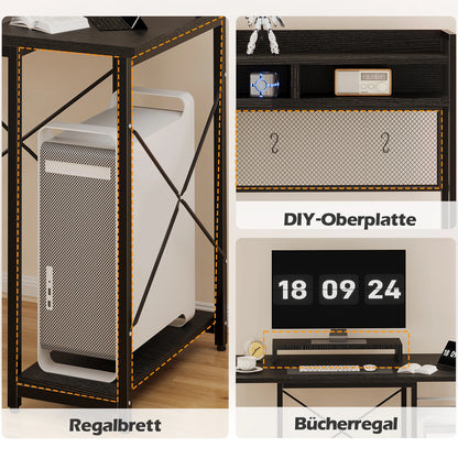 Devoko Gaming Tisch mit LED & Steckdosen,120x60 cm DIY-Stecktafel Schreibtisch mit Ablageregalen