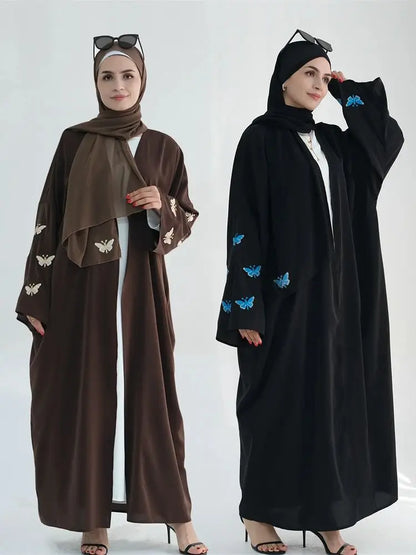 Ramadan Open Linen Butterfly Kimono Abaya Dubai Turkey Islam Muslim Dress Abayas For Women Kebaya Kaftan Robe Musulmane Femme.
