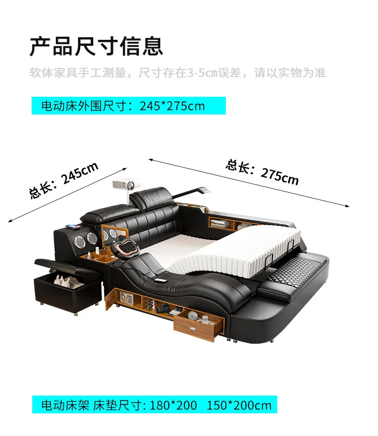 Nordic Multifunktions Doppelbett Seite Von Seite Leder Luxus Kingsize Bett Rahmen Plattform Holz Design Lit Schlafzimmer Set Möbel