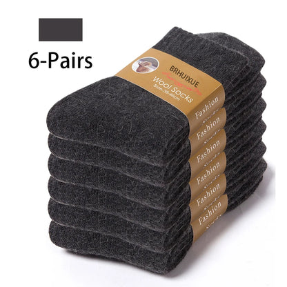 6 Pairs Winter Wool Socks Male Men's Socks Super Thicker Solid Socks Merino Plush Women's Socks Against Cold Snow Terry Socks.